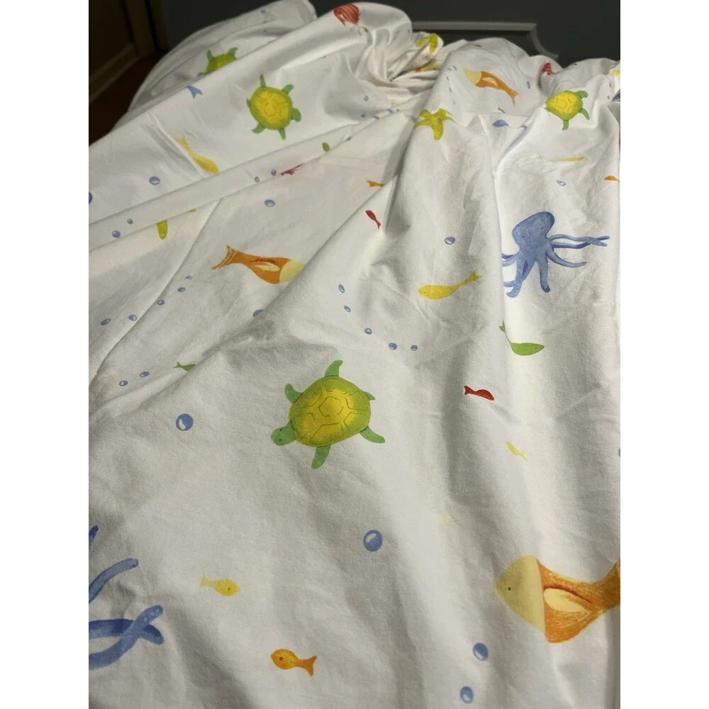 Pottery Barn Kids Sea Fish Turtle Under The Sea Twin Size Duvet Cover Flat Sheet